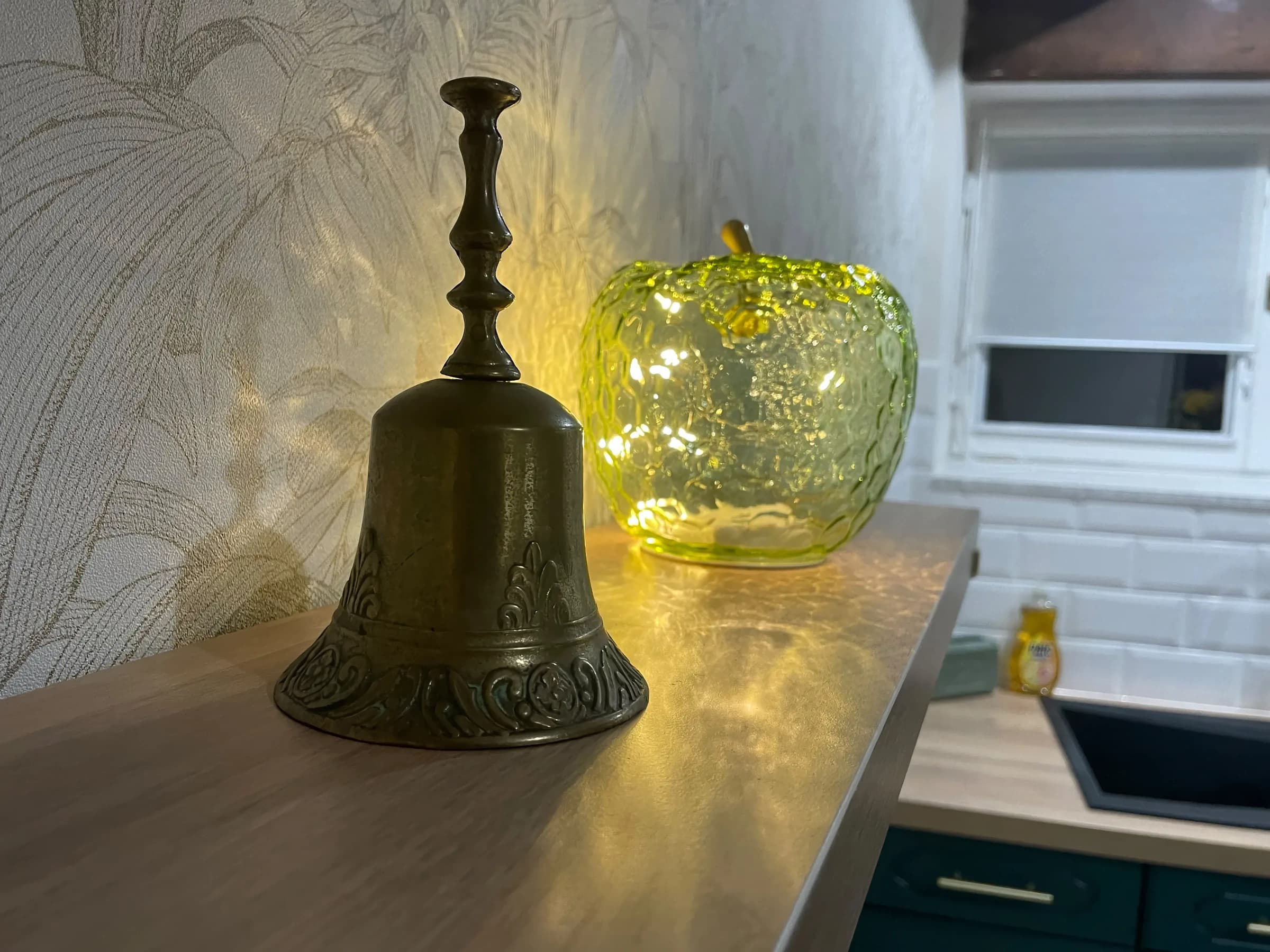 Kitchen decor detail, bronze cloche